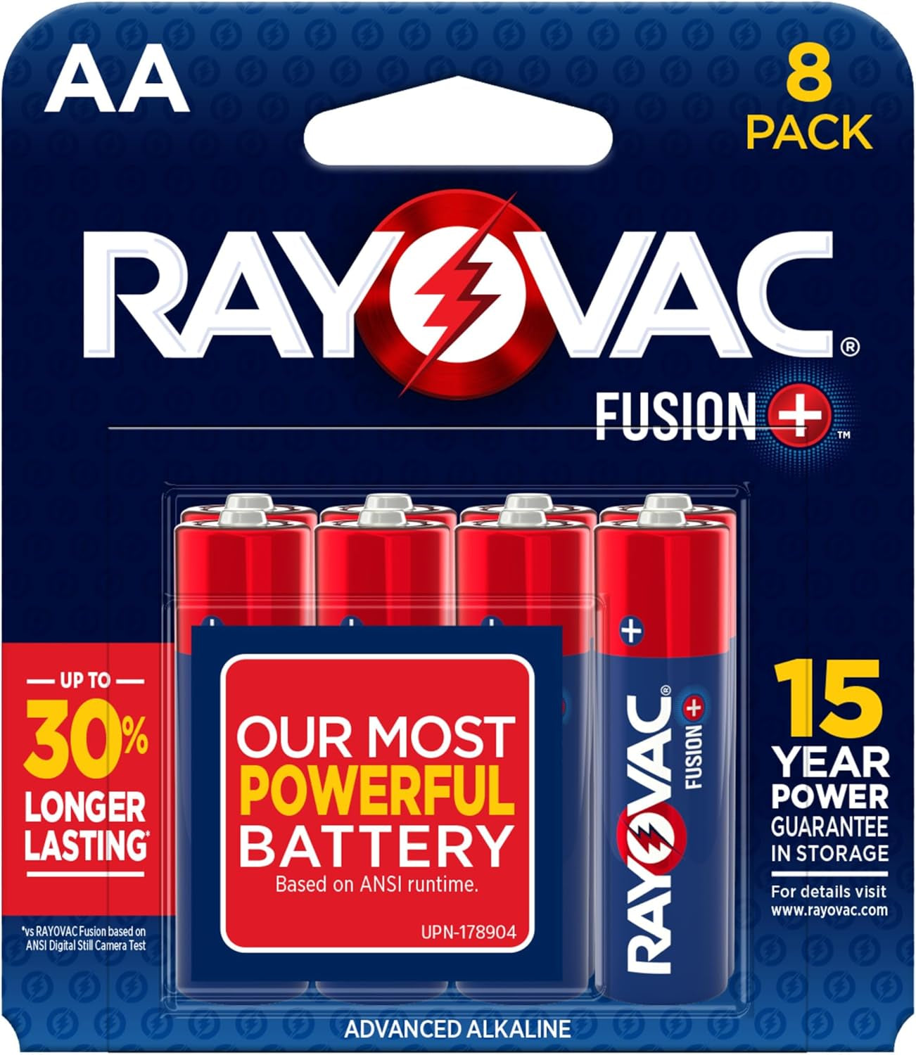 Fusion AA Batteries, Premium Alkaline Double a Batteries (8 Battery Count)