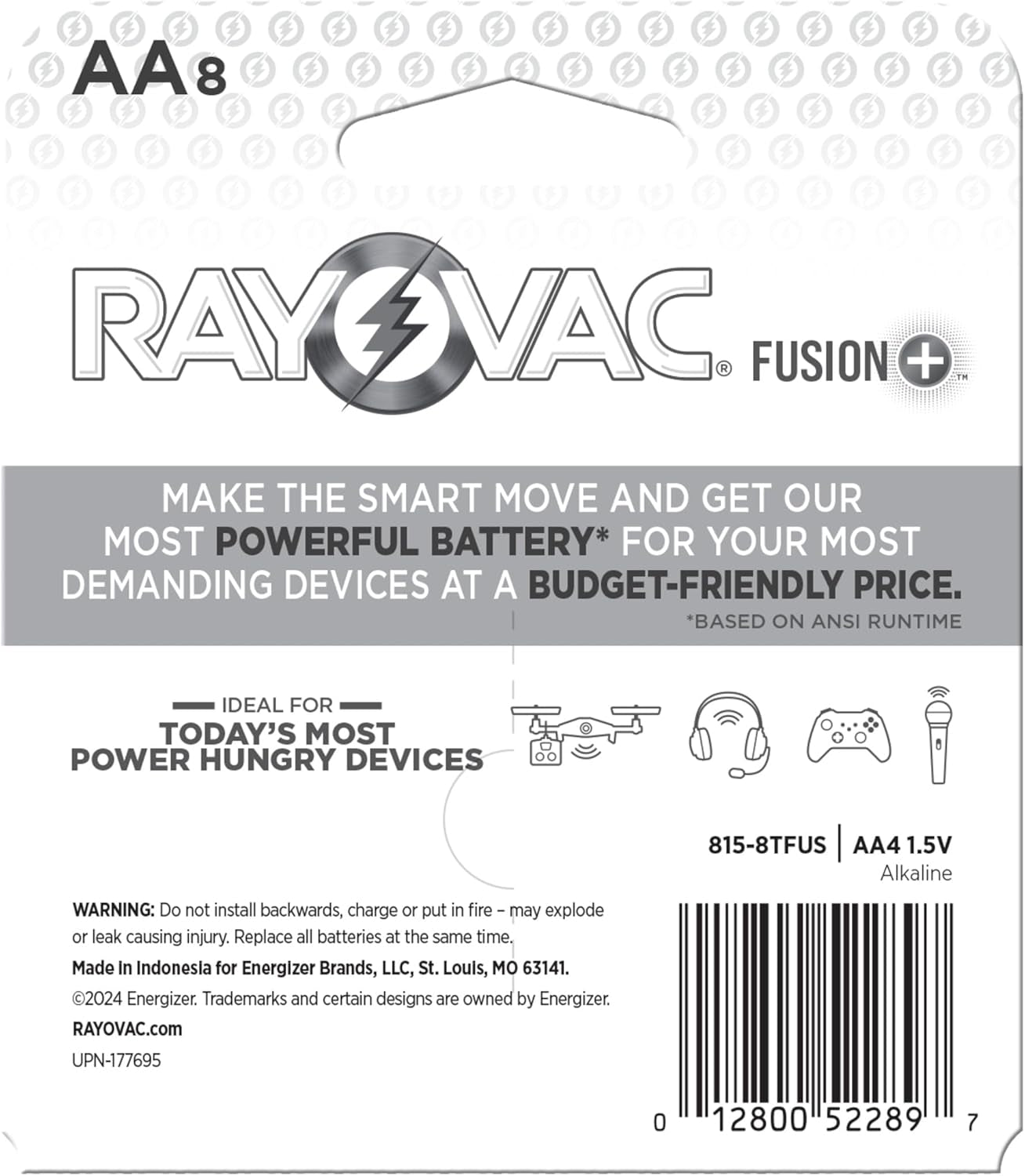 Fusion AA Batteries, Premium Alkaline Double a Batteries (8 Battery Count)