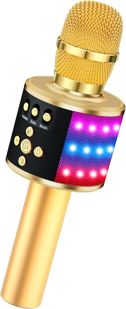 Karaoke Microphone for Kids & Adults - Bluetooth Microphones Singing Mic with Disco Lights, Echo Effect, Built-In Speaker Portable Karaoke Player for Party Travel Gifts Q78(Gold)